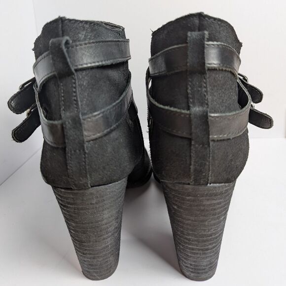 Reba Zania Black Suede Ankle Boots Strappy Buckle Block Heel Booties 10 - Picture 5 of 7